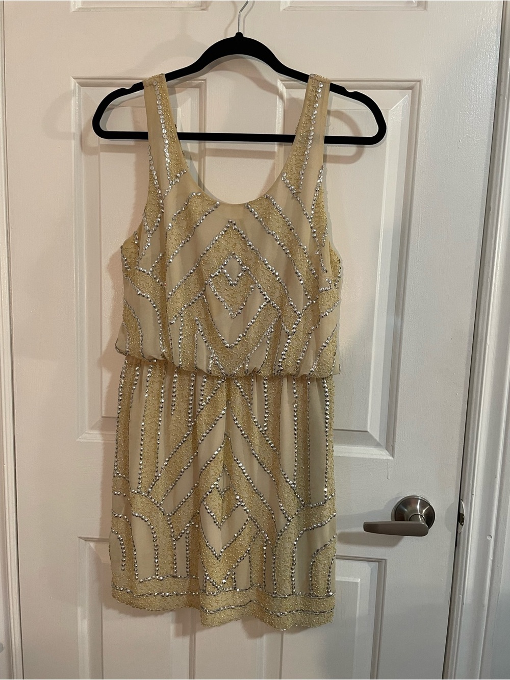 TFNC Champagne-Beaded Mini Dress